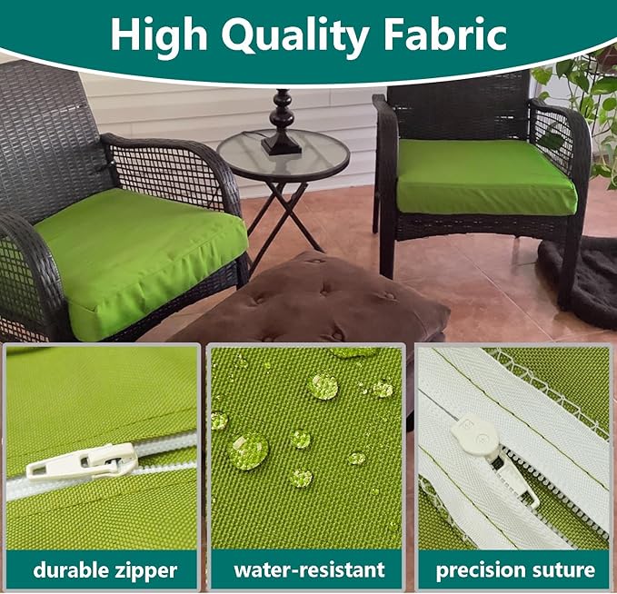 FLYMEI Patio Cushion Covers 20x20x2 Waterproof Outdoor Cushion Cover Replacement 2Packs Outdoor Seat Cushion Slipcover for Rattan Chair Sofa, Apple Green