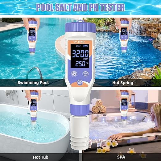 7-in-1 Digital Water Tester – Chlorine, pH, Salt, ORP, EC, TDS & Temp Meter for Pools, Spas & Hydroponics，Chlorine
