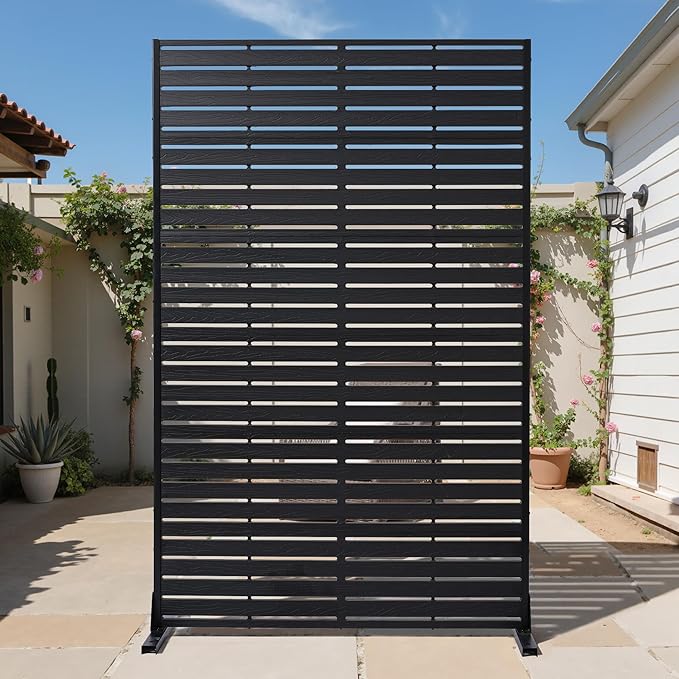Outdoor Privacy Screen 72" H HDPE Decorative Panel Freestanding Privacy Fence with Stand, Privacy Screens with Louvered 6 Panels, Weather-Resistant Panel Fence for Patio, Balcony, Balcony