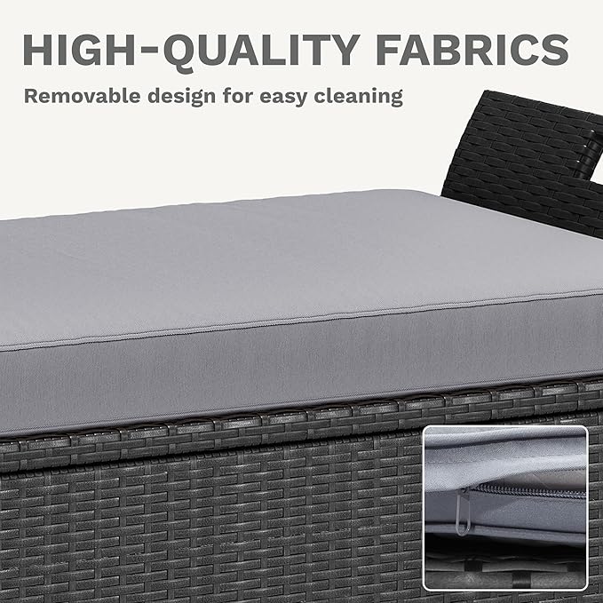 DWVO 90 Gallon Outdoor Storage Bench,Rattan Deck Box with Cushion, Outside Bench for Patio Storage,Yard,Pool,Garden,Black&Grey