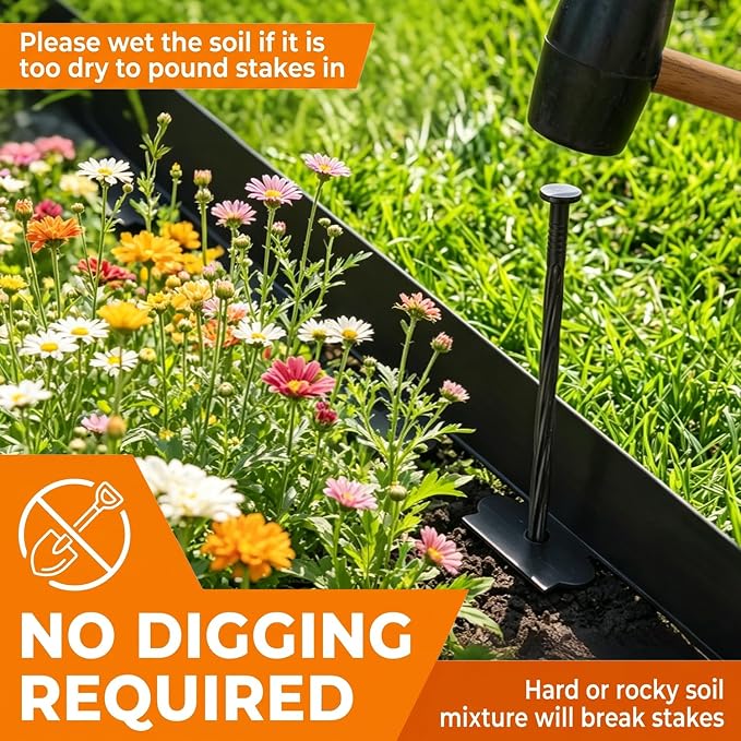 Hugeleaf 4.5 Inch Tall Landscape Edging 60 Feet Garden Edging with 60 Spikes, Plastic Landscape Border Edging for Landscaping Lawn, Flower Beds(Black)