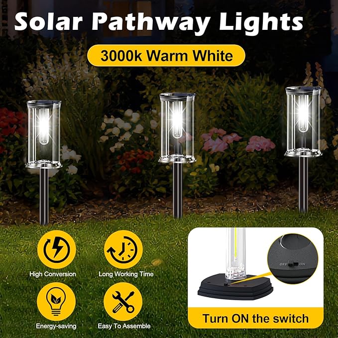 12 Pack Solar Lights Outdoor,IP65 Waterproof Solar Pathway Lights Outdoor Garden Light, Solar Lights Pathways Cool White LED Landscape Lighting for Walkway, Driveway, Yard, Patio, Garden Decor