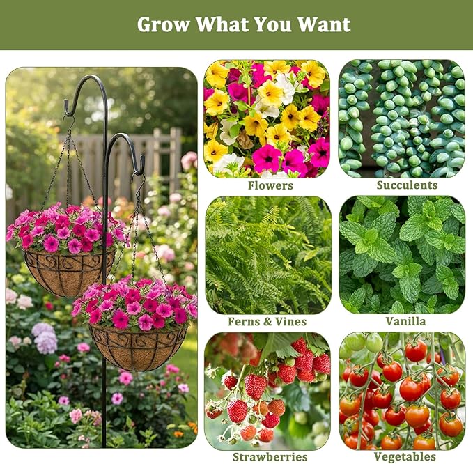 3 Pack Hanging Baskets for Plants Outdoor 10 Inch Metal Hanging Planters with Coco Coir Liner, Round Hanging Flower Pots for Home Garden Patio Balcony Porch