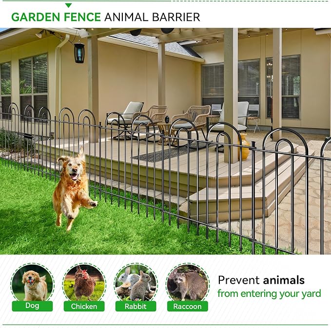 10 Panels Garden Fence, 42in(H)×21.6ft(L) Tall No Dig Fence Animal Barrier, Heavy Duty Metal Tube Decorative Garden Edging Border, Ground Defense Temporary Fencing for Outdoor Yard, Black