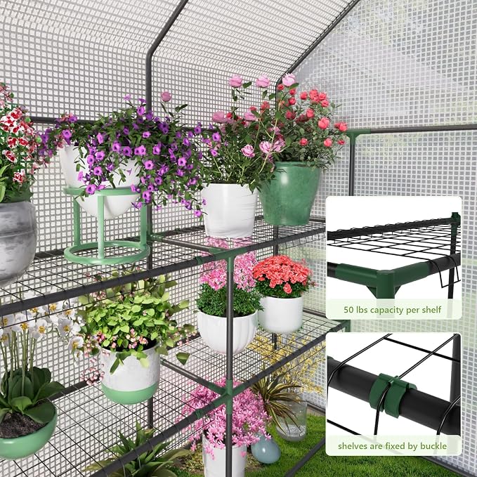 Greenhouse for Outdoors, Portable Green House, Walk in Greenhouses with Durable PE Cover, 57 x 57 x 76 inch Greenhouse with Shelves Stands,White