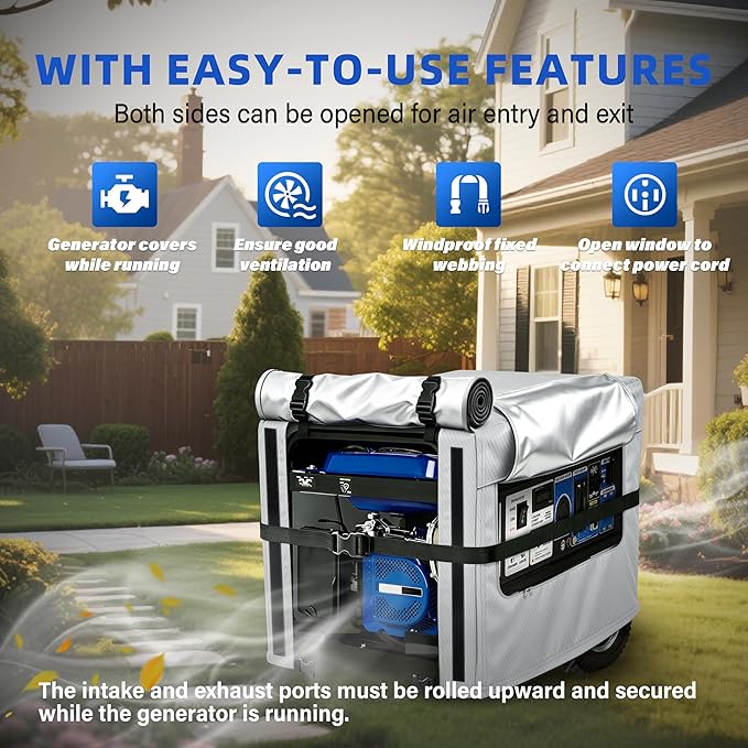 Generator Covers, 900D Heavy Duty Waterproof Fabric. 32L×24W×24H Inch Outdoor Generator Covers, with Windproof Strap Buckles. Fits most 5000-10000 watt Generators, Gray.