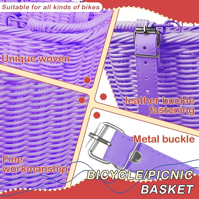 Wicker Picnic Basket for Kids, Small Woven Rattan Basket with Handles Purple Garden Harvest Hamper Basket Empty for Storage Toy Flower Wedding