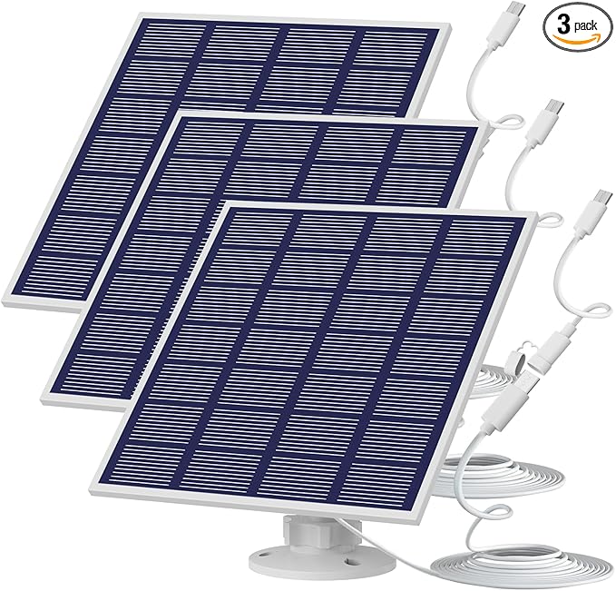 Security Camera 5V 5W Solar Panel - Adjustable Wall Mount, 9.8ft Cable, IP65 Waterproof - Suitable for USB-C & Micro USB