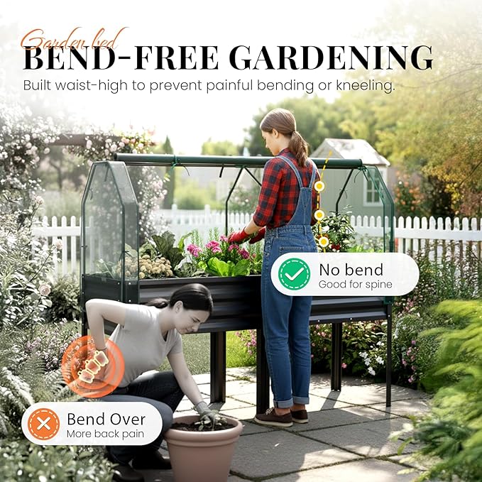 King Bird Large Raised Garden Bed with Cover & Netting Galvanized Elevated Planter Box with Legs 72×23×55 in for Backyard, Patio, Balcony, 700lb Capacity, Dark Grey
