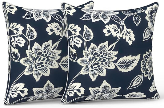 LVTXIII Outdoor/Indoor Throw Pillows, Decorative Patio Accent Pillows, Fluffy Water Repellent Garden Cushions for Home Patio Coach Sofa Use, 20×20 Inch, Pack of 2, Elegant Vines Navy