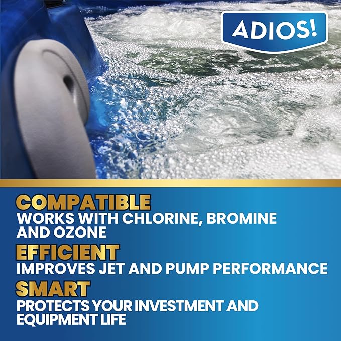 ADIOS! Hot Tub Hard Water Calcium Remover with Scale and Stain Clarifier, Soften Treat and Reduce Spa Deposits - 16oz (Pint)
