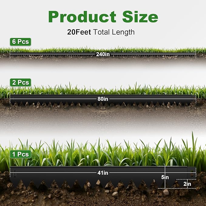 Upgraded Safe Black Steel Landscape Edging 20FT Kit (6-Pack) with Gloves -5 Inch Heavy-Gauge Rounded Edge Metal Garden Border for Lawn, Flower Bed & Raised Beds