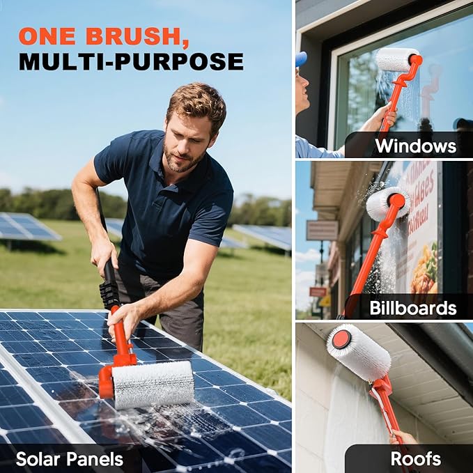 Electric Solar Panel Cleaning Brush: 20FT Adjustable Water Fed Pole Solar Panel Cleaning Kit with 23FT Water Pipe - Versatile Photovoltaic Brush for Solar Panels, Windows, Roofs
