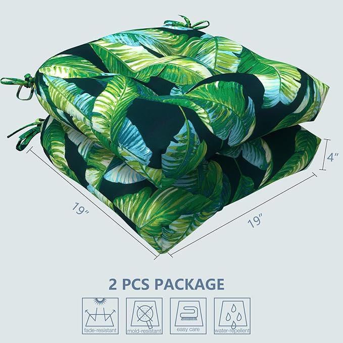 LVTXIII Outdoor Seat Cushions Seasonal Tufted Chair Cushions, Patio Chair Pads for Dining Chairs, Office Armchairs and Garden Furniture Decoration (Round Back, 19”x19”x4”, Hanalei Lagoon, 2 Pack)