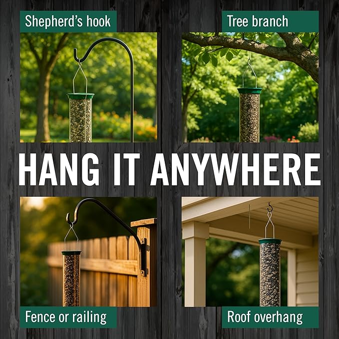 Droll Yankees Squirrel Proof Bird Feeder for Outdoors – Rechargeable Weight-Activated Rotating Perch, 5lb Seed Capacity, Metal Base, UV-Stabilized Seed Tube, Hanging Green Yankee Flipper, YF-M