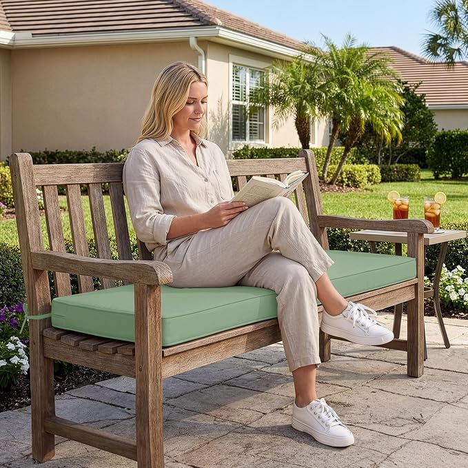 Summsun Outdoor Bench Cushion: Waterproof and Fade Resistant Patio Furniture Cushions - Non-Slip Bench Pad Cushion with Removable Cover for Garden Swing Porch Sofa Settee, 59 x 18 Inch, Sage Green