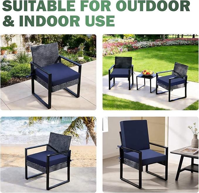 Outdoor Chair Cushions Set of 2, 22x22x3 Inch Waterproof & Fade Resistant Patio Furniture Seat Cushions with Ties, Square Outdoor Dining Chair Cushions for Lawn, Garden, Deck & Yard, Navy Blue