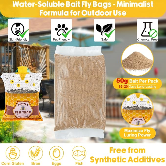 10 Pack Big Fly Traps Outdoor Hanging for Patio, Flies Bags Outdoor Disposable with 50g Bait, Bug Fly Hunter Catcher Killer Control for Barn Horse Ranch Chicken Coop