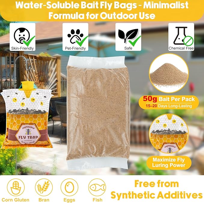 8 Pack Big Fly Traps Outdoor Hanging for Patio, Flies Bags Outdoor Disposable with 50g Bait, Bug Fly Hunter Catcher Killer Control for Barn Horse Ranch Chicken Coop