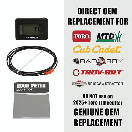 Hardline Products USA Digital Hour Meter & Tachometer – OEM Replacement for Toro - MTD - Cub Cadet - Bad Boy - Troy Built - Briggs and Stratton– Waterproof Inductive Maintenance Gauge – N310