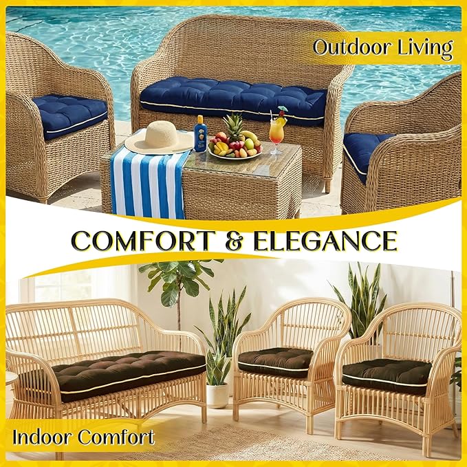 1 MIDDLE ONE Wicker Chair Cushions 3 Pieces Set for Outdoor Furniture, Replacement Patio Wicker Furniture Cushions, 1Pc Loveseat Cushion & 2Pcs Chair Cushions (Oxford-Blue)