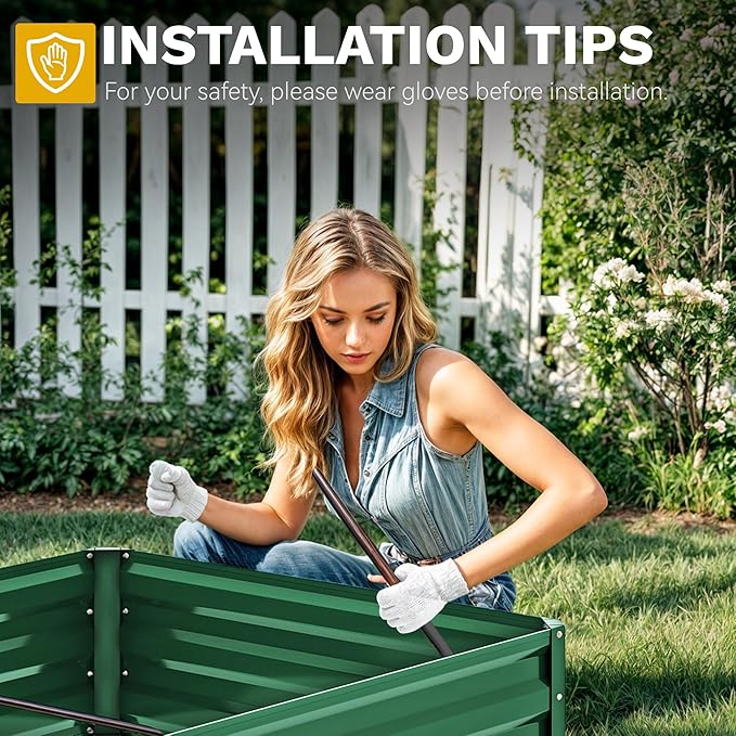 DWVO 2pcs 6 x 3 x 1 FT Raised Garden Bed Kit, Outdoor Galvanized Flower Bed with Gloves, Large Metal Planter Box for Vegetables, Flowers, Herbs, Fruits, Green