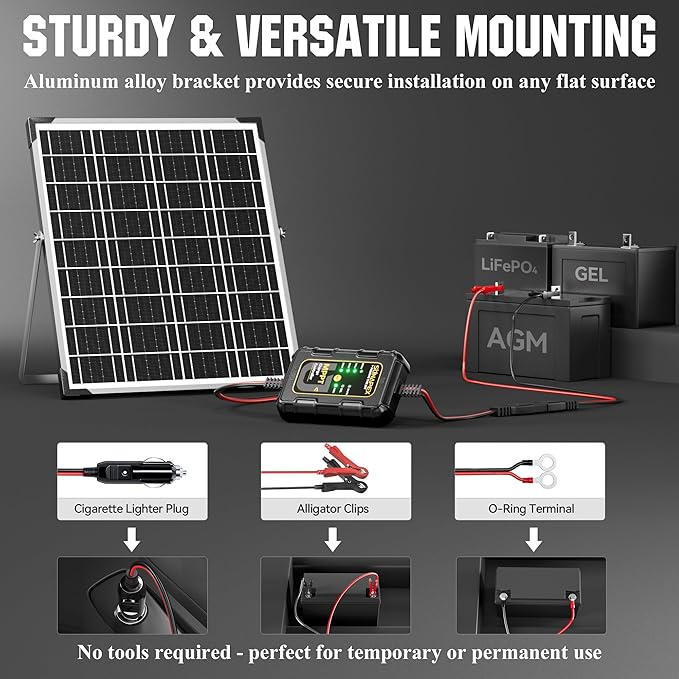 SUNAPEX 12V Solar Battery Charger: 25W Waterproof Solar Panel Kit- Aluminum Trickle Charger for Car Battery with MPPT Controller - Battery Tender Motorcycle Boat Marine RV Trailer Tractor Truck