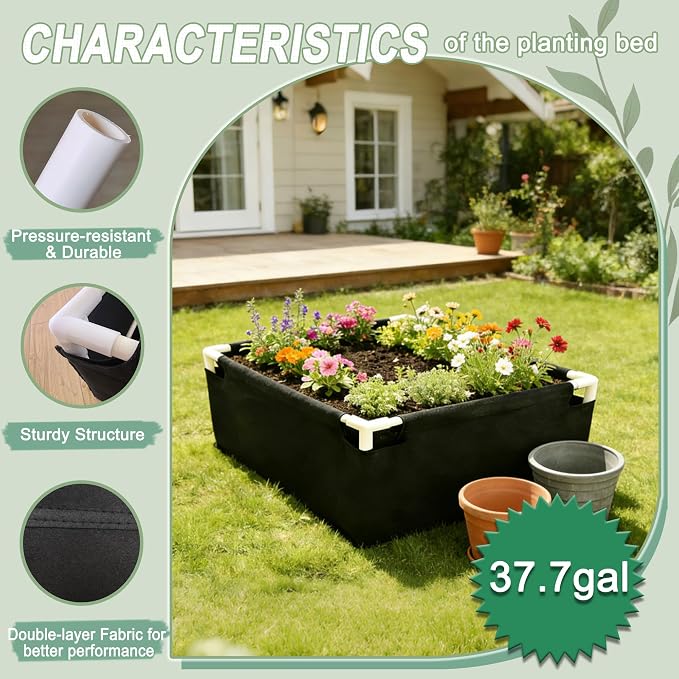 Breathable Felt Raised Garden Bed with PVC Frame, Heavy-Duty Square Planter Box for Vegetables, Herbs & Flowers, 3 Size – No Tools Assembly for Patio, Backyard Gardening（2.2*2.2*1FT, 2PCS）