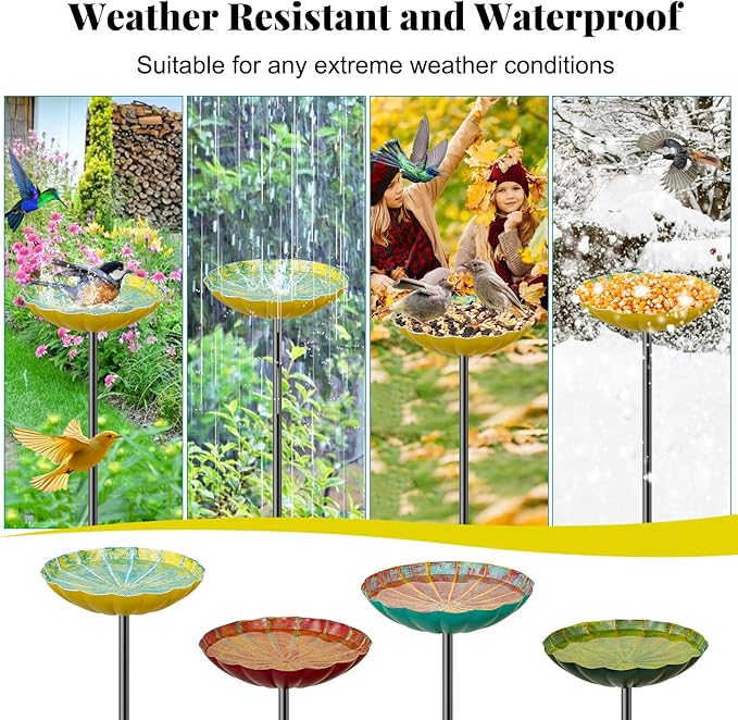 Metal Flower Bird Bath for Outside, Small Hummingbird Bath Bowl Detachable Birdfeeder Bowl Garden Decor for Outdoor Yard Lawn (4PCS-Flowers)