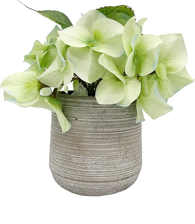 Admired by Nature 7" Tall Artificial Flowers Full Blooming Hydrangea Potted Plant - Spring Indoor Decor, Weddings, Tabletops, Desks, Kitchen Table Decorations - Kiwi