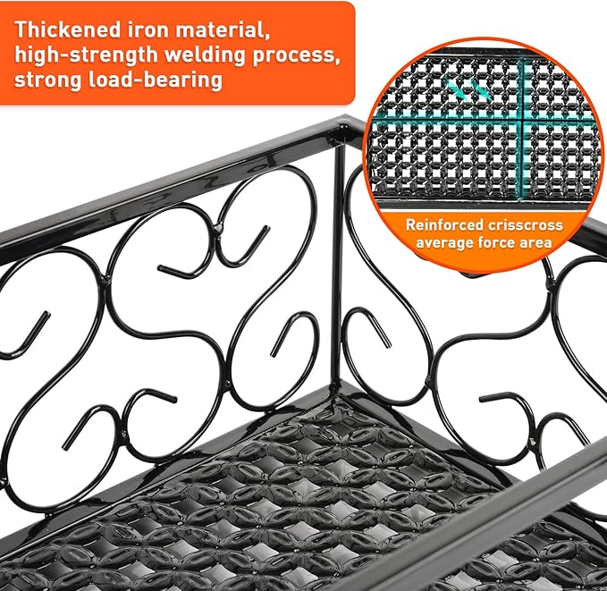 Balcony Flower Pot Stand Rack Patio Railing Shelf Plant Pots Holder Windows decorate (L, Black)