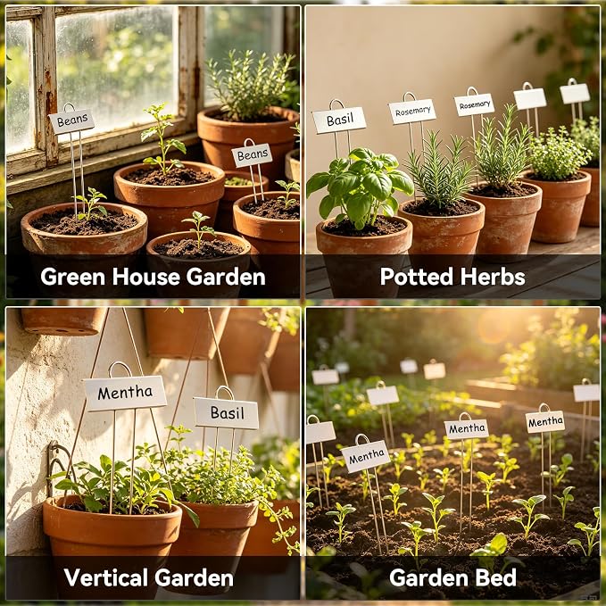 Greaner 30 Packs Silver Plant Labels, Metal Garden Tags for Plants Outdoor, Reusable Plant Marker for Greenhouse Vegetables Herb Flower Seed