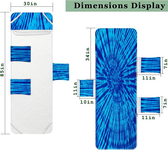 Beach Chair Cover with Side Pockets (1Pc), Thick and Quick Dry Lounge Chair Towel Cover for Sun Lounger Pool Sunbathing Garden Beach Hotel, No Sliding,Blue Tie Dye