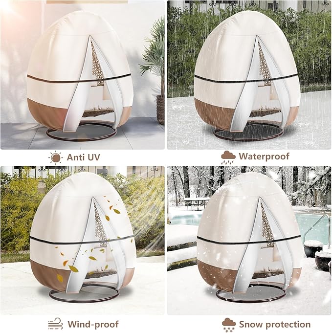 okcool Outdoor Egg Chair Cover,Extra Large Double Egg Chair Cover for Outdoor Furniture(Beige & Brown,Fits 91 X 80 Inches Egg Chair)
