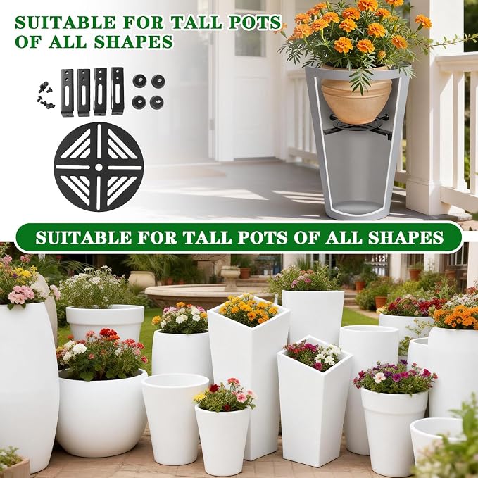 Adjustable Plant Risers for Inside Pots-100lb Heavy Duty Metal Plant Riser with Rubber Feet, Easy Assembly, Fits Round/Square/Tapered Pots, Indoor Outdoor Use (Adjustable Size Range:14-18"- 1Pack)