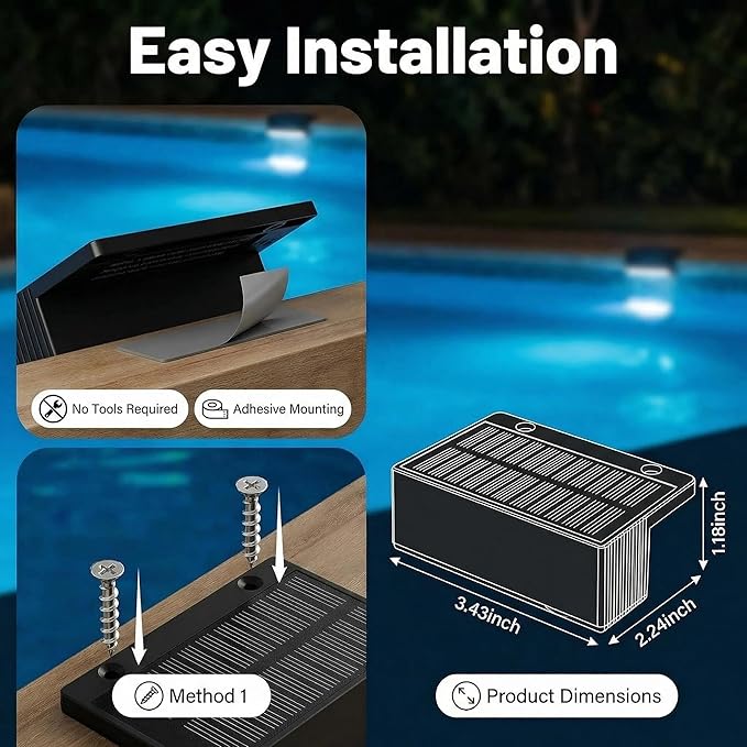 4 Pack Solar Pool Lights for Above Ground Pools, Swimming Inground Pool LED Lighting Solar Powered, Outdoor Poolside Fence Deck Accessories Decor