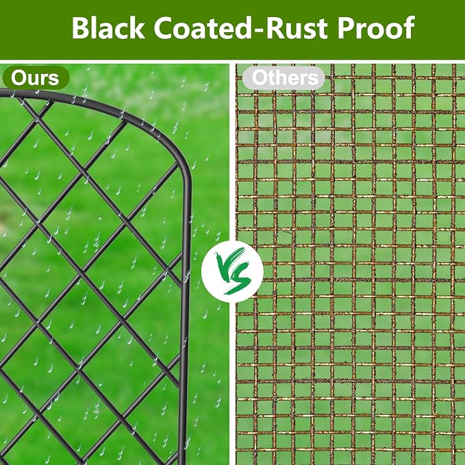 10-Pack Decorative Garden Fence, 24in(H) x 10.8ft(L) Rustproof Metal Diamond Grid Panels – Animal Barrier & Landscape Border for Temporary Fencing Yard, Patio, Flower Beds, and Outdoor Decor