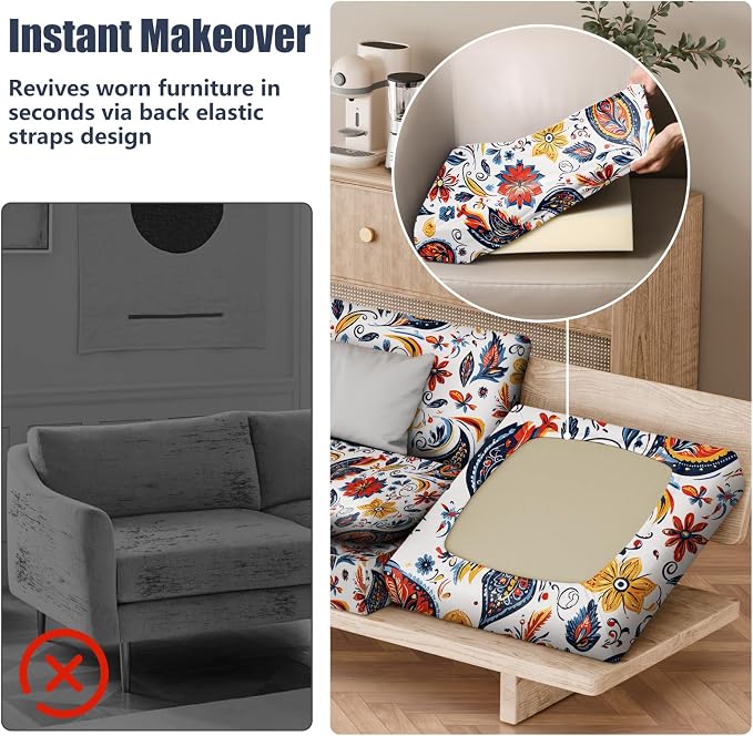 8Pcs Stretch Patio Cushion Covers, Outdoor Couch & Sofa Replacement Slipcovers for Patio Furniture Cushion Covers, Washable Reusable Furniture Protector
