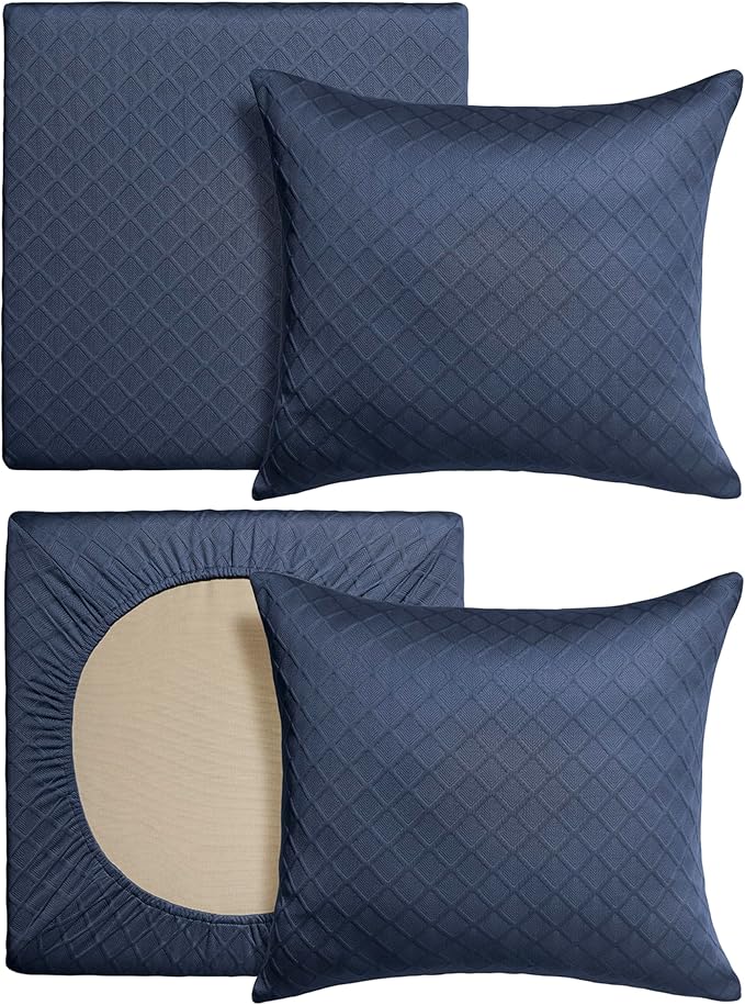 Arden Elastic Deep Seat Cushion Cover, (2-Pack), Stretch Knit Patio Cushion Slipcover, Fade Resistant, Machine Washable, Indoor/Outdoor Replacement Cover, Fits Multiple Sizes, Navy