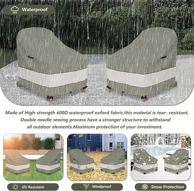 Outdoor Adirondack Chair Cover 2 Pack,Waterproof 100% Patio Chair Covers,32W x 35D x 36H inch,Patio Adirondack Chair Cover for Outdoor Chair -Grayish Green