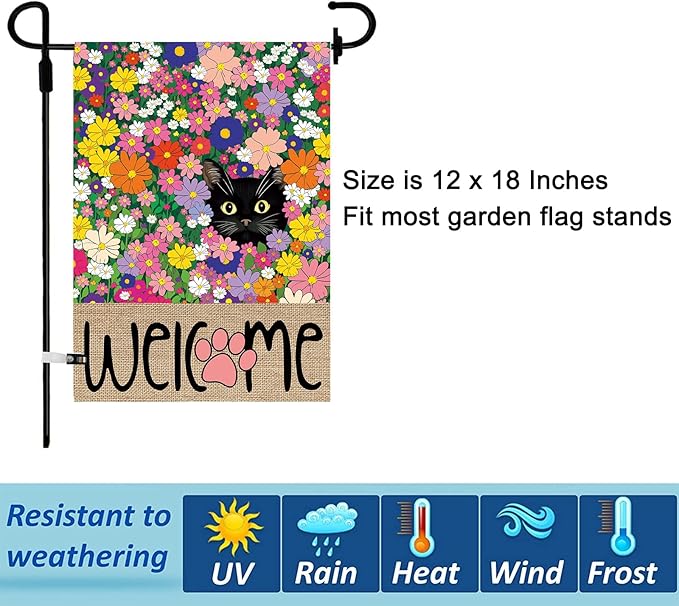 Seasonal Garden Flags Set of 11, Double Sided 12 x 18 Inch Black Cat Yard Flags, Small Flags for Outside, Spring Winter Easter 4th of July Outdoor Flags, Welcome Holiday Garden Flags for All Seasons