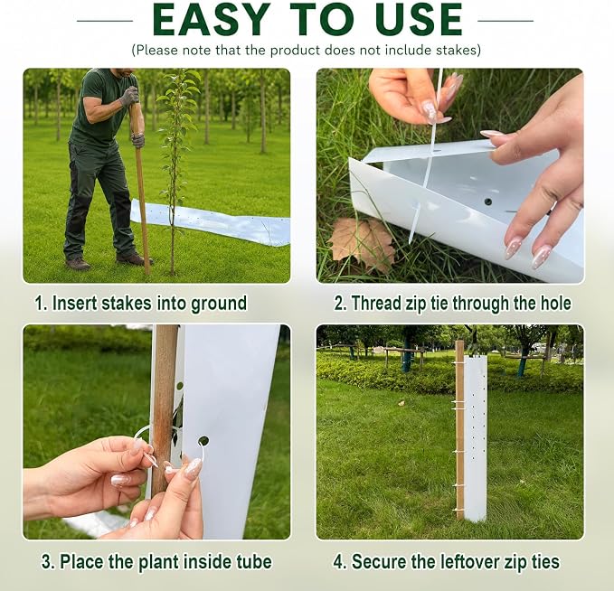10 Pack 48 inch Tree Grow Tubes for Saplings, Thicked PE Standard Vented Seedling Protector, UV Resistant Tree Shelter, Tree Trunk Protector with 100 Releasable Zip Ties for Against Deer Rodent | Thicked PE，Standard Vented ，UV Resistant