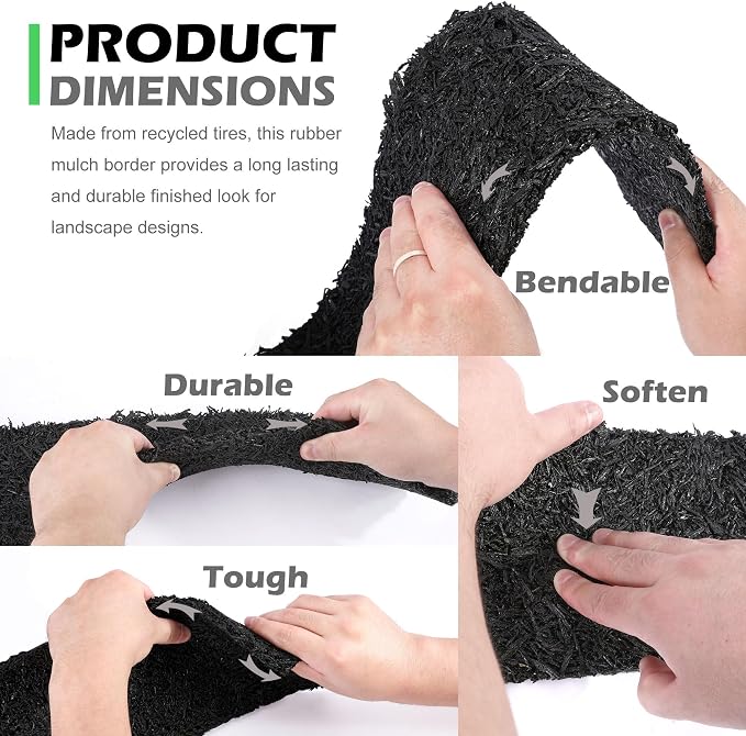 Adnee 140 x 5.5 Inch Reversible Rubber Mulch Mat, 2 Roll Black Recycled Rubber Walkway, Permanent Garden Edging Barrier Mat for Landscaping Plants Vegetables Flowers