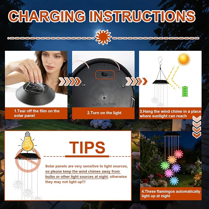 7-Color Light Changing Sun Solar Lights for Outside, Solar Lights Gifts for Father's Day, Solar Sun Wind Chimes Gifts for Women, Mom, Grandma, Garden Yard Lawn Outdoor Decor Mobiles
