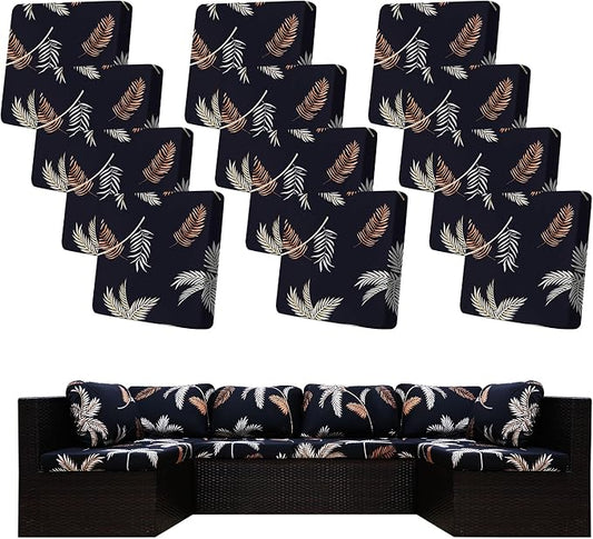 12Pcs Stretch Patio Cushion Covers,Outdoor Couch Covers Replacement,Outdoor Couch & Sofa Slipcovers,for Patio Furniture Cushion Covers,Washable Reusable Furniture Protector (Coconut Ttrees,Cover Only)