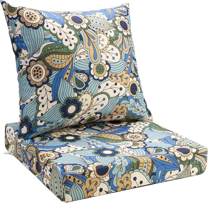 UNIKOME Outdoor Seat Cushions 24 X 24 Inch - Water-Resistant & Fade Resistant, Removable Cover Patio Furniture Cushions for Chair, Sofa, Couch, Wicker, Sun Flower