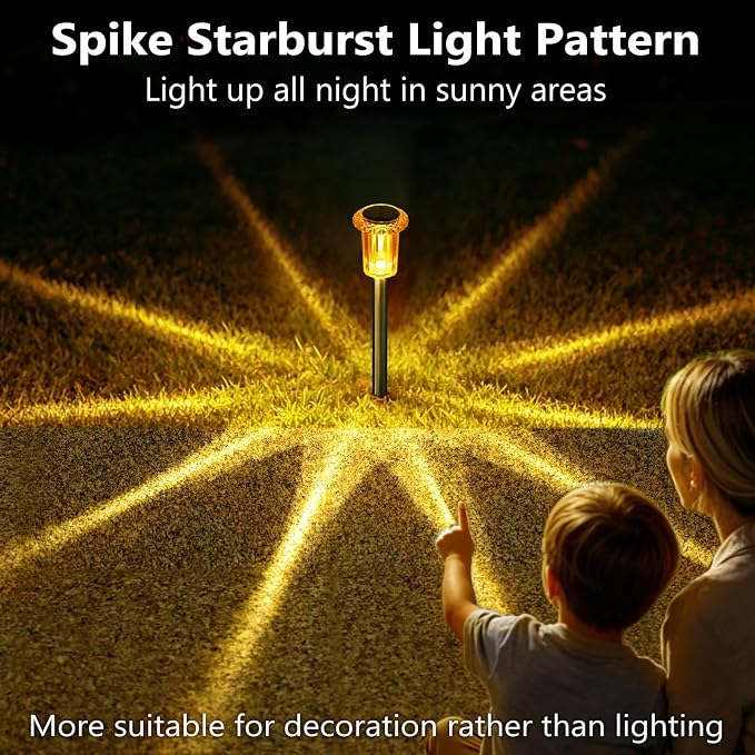 DenicMic Solar Fall Lights Outdoor Waterproof 10 Pack Orange LED Fall Decor | Yard Garden Pathway Walkway Patio Diamond-like Style Starburst Light Pattern, Acrylic/Stainless Steel, Autumn/Halloween Decor