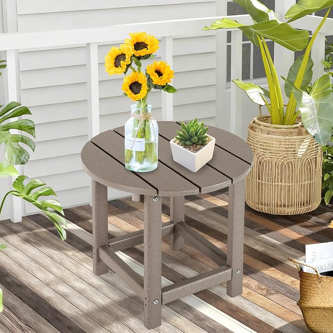 LZRS Adirondack Patio Side Table End Table, Outdoor Coffee Tables for Patio, Backyard,Pool, Indoor Companion, Easy Maintenance & Weather Resistant(Oak)