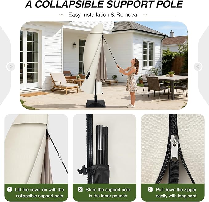 Porch Shield Patio Umbrella Cover - Outdoor Waterproof Garden Offset Banana Parasol Cover Fits Cantilever Offset Umbrella 12-14 Feet, Beige