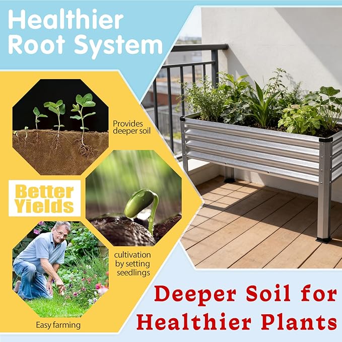 Large Galvanized Raised Garden Bed Outdoor with Legs, Load Capacity 1200LB, 48x26x30in Raised Garden Bed, for Backyard/Patio/Balcony/Gardening/Vegetables Flowers, Sliver